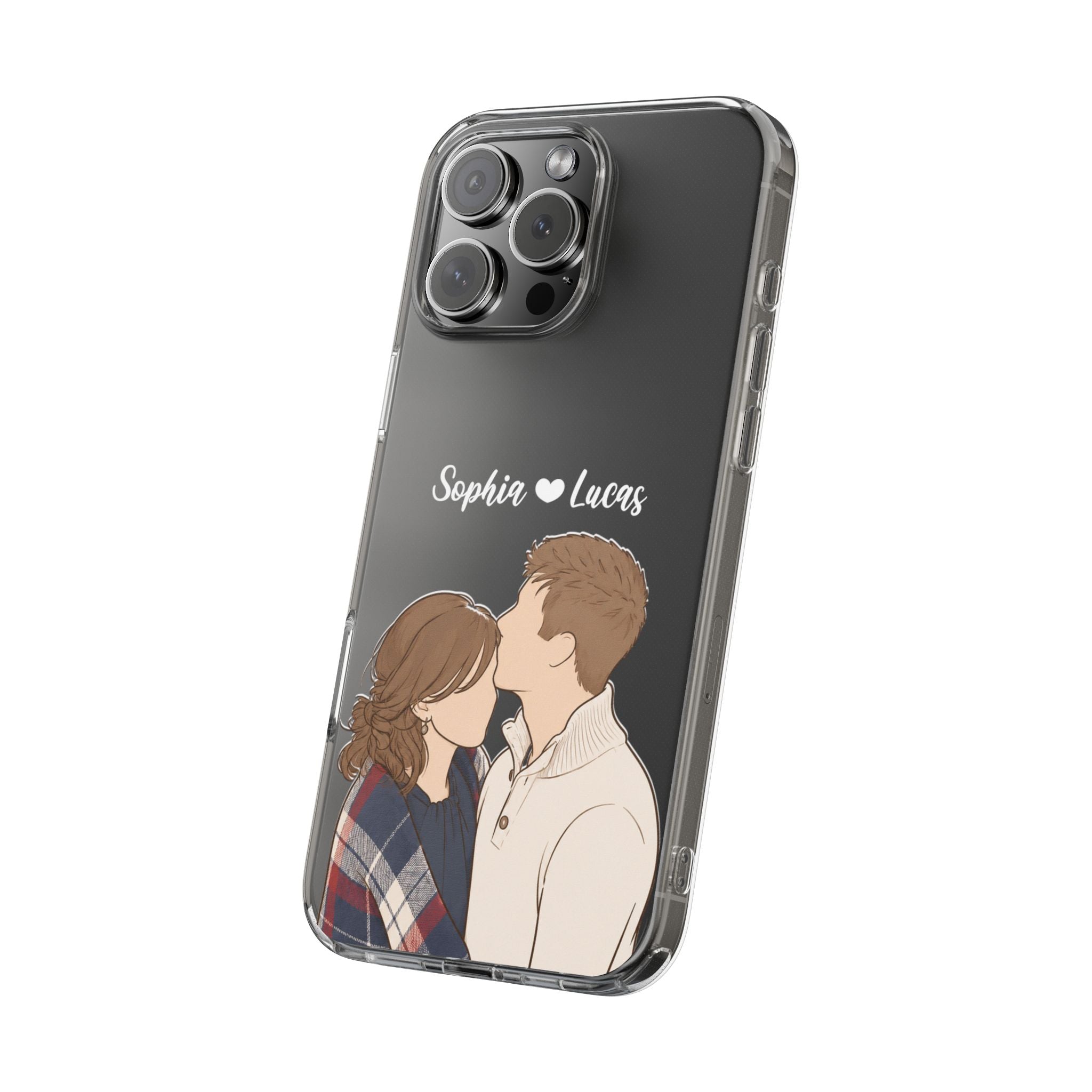 US | Personalized Couple Portrait Clear Phone Case