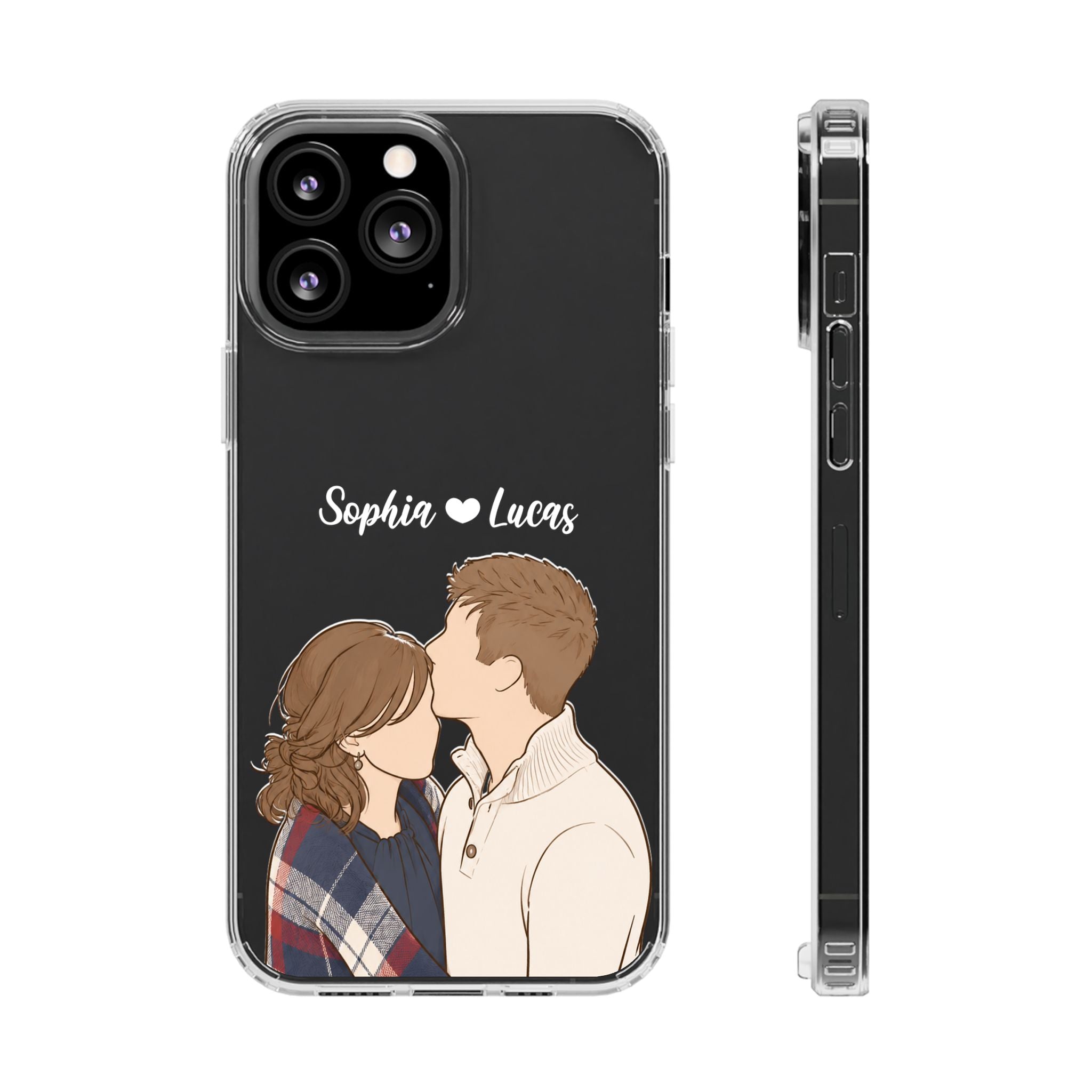 US | Personalized Couple Portrait Clear Phone Case