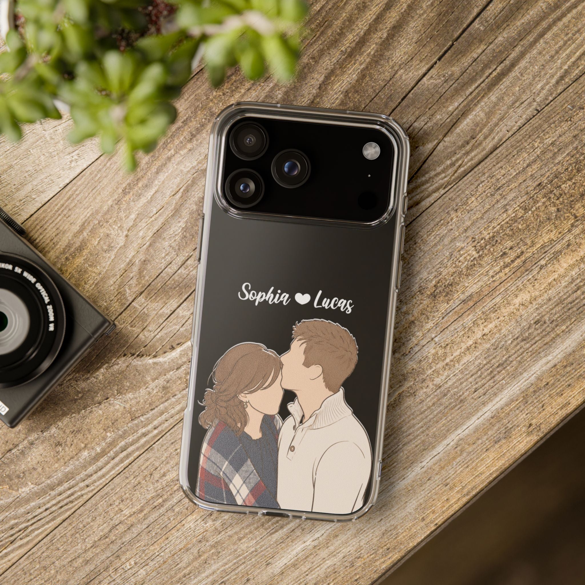 US | Personalized Couple Portrait Clear Phone Case